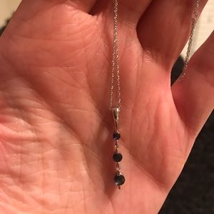 White gold, blue sapphire and diamond necklace